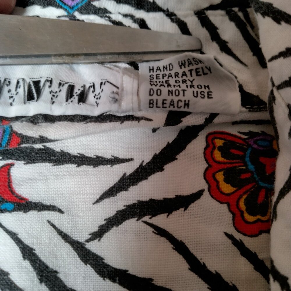 Vintage 1980s Khazana Blouse Shirt Medium Zebra Print Paisley Safari Short Slv - Picture 7 of 13